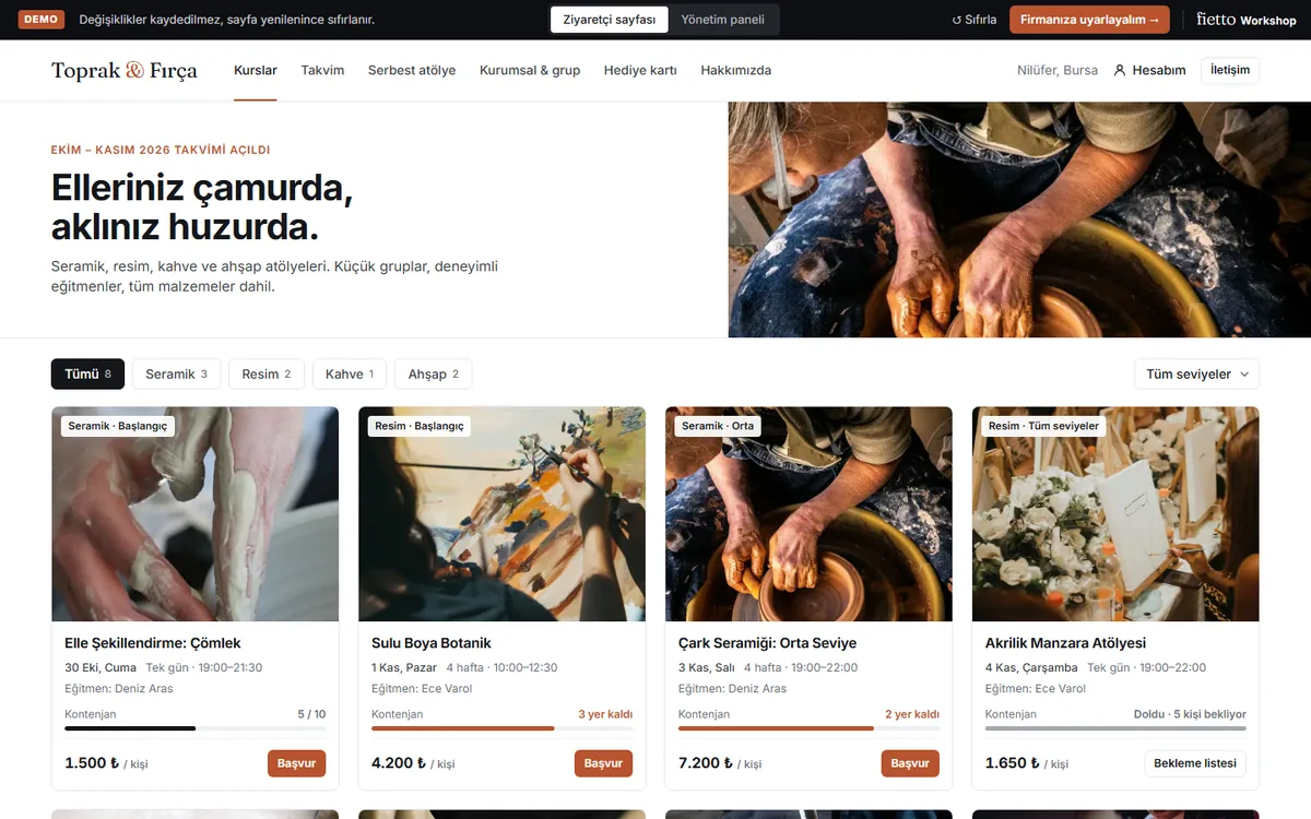 The studio’s public course page